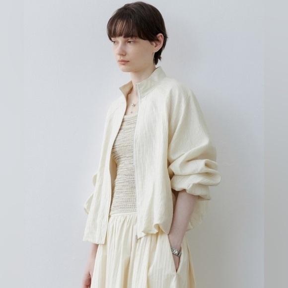 Tageechita zip up Jacket Balloon Sleeve Willow Blouson white cream neutral large - Picture 6 of 13